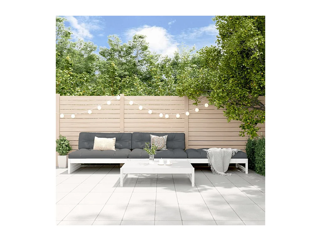 Salon de jardin 4 pcs avec coussins blanc bois massif