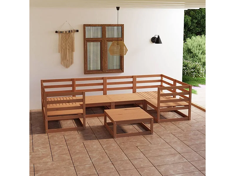 Set Divani da Giardino 7 pz in Legno Massello di Pino