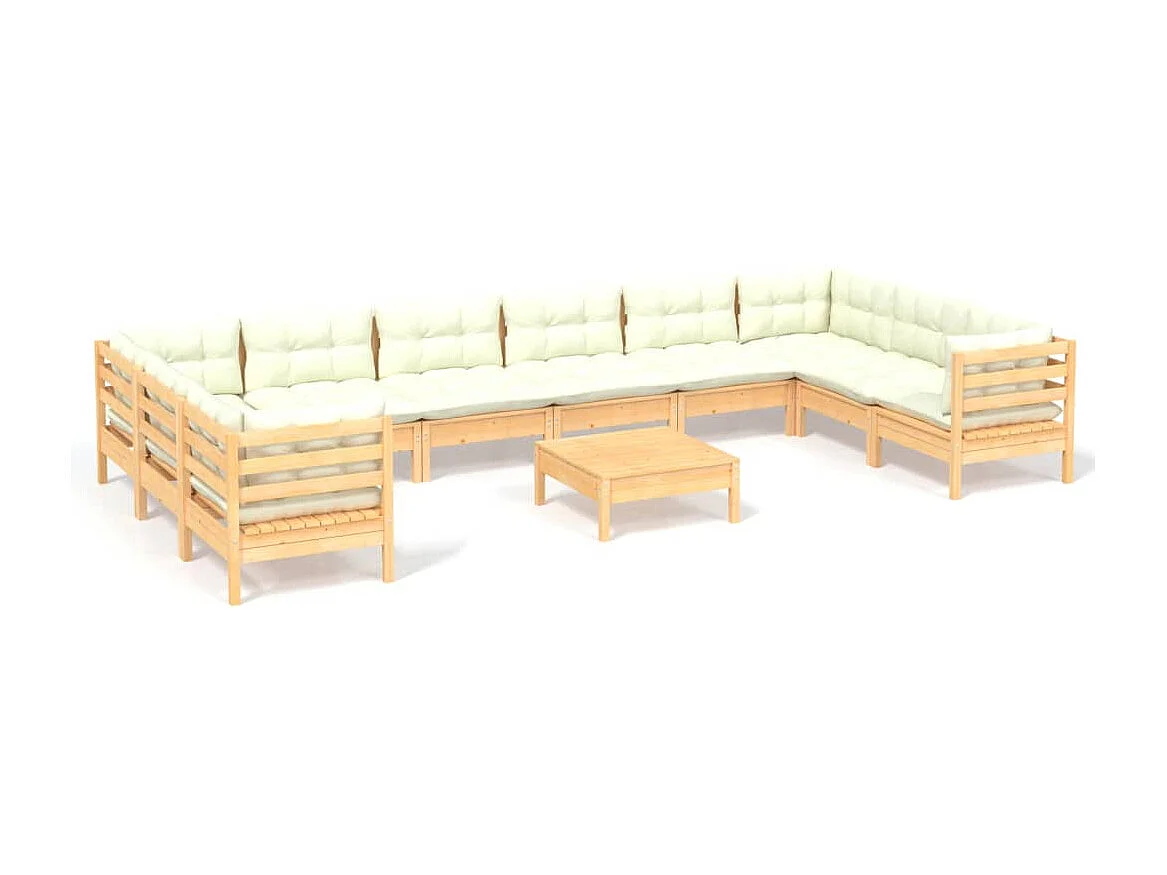11 pcs conjunto lounge de jardim c/ almofadões cor creme pinho