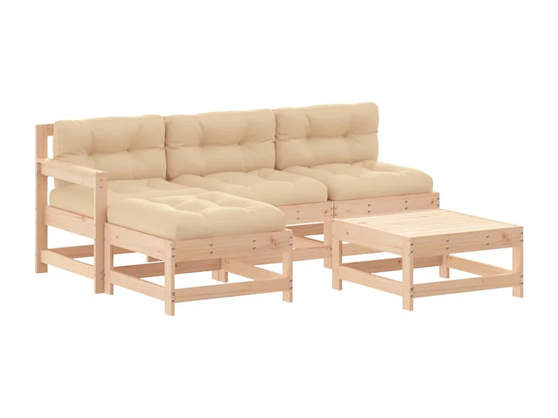 5-delige Loungeset met kussens massief hout