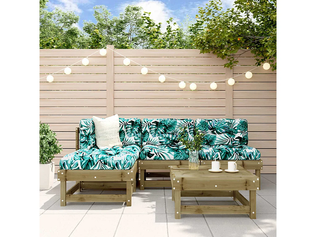 5 pcs conjunto lounge de jardim c/ almofadões pinho impregnado