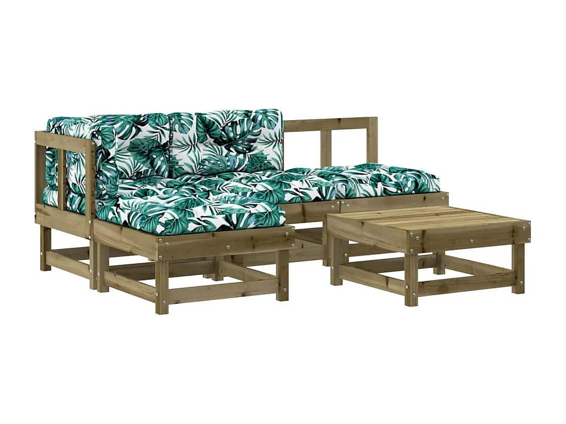 5 pcs conjunto lounge de jardim c/ almofadões pinho impregnado