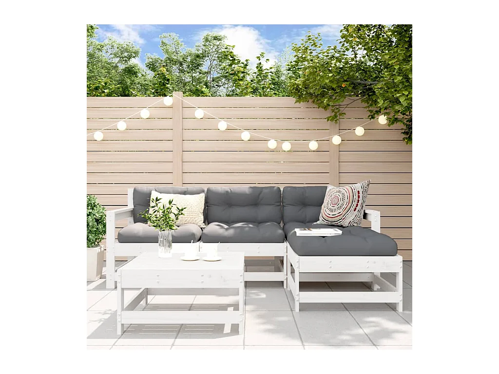 5-tlg. Garten-Lounge-Set Weiß Massivholz Kiefer