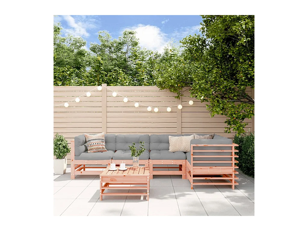 Salon de jardin 6 pcs avec coussins bois massif Douglas