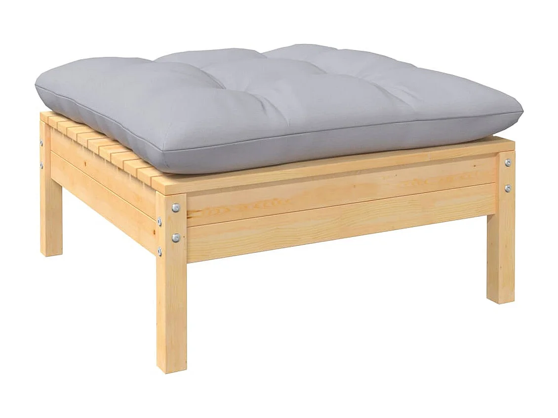 Salon de jardin 8 pcs avec coussins gris Bois de pin