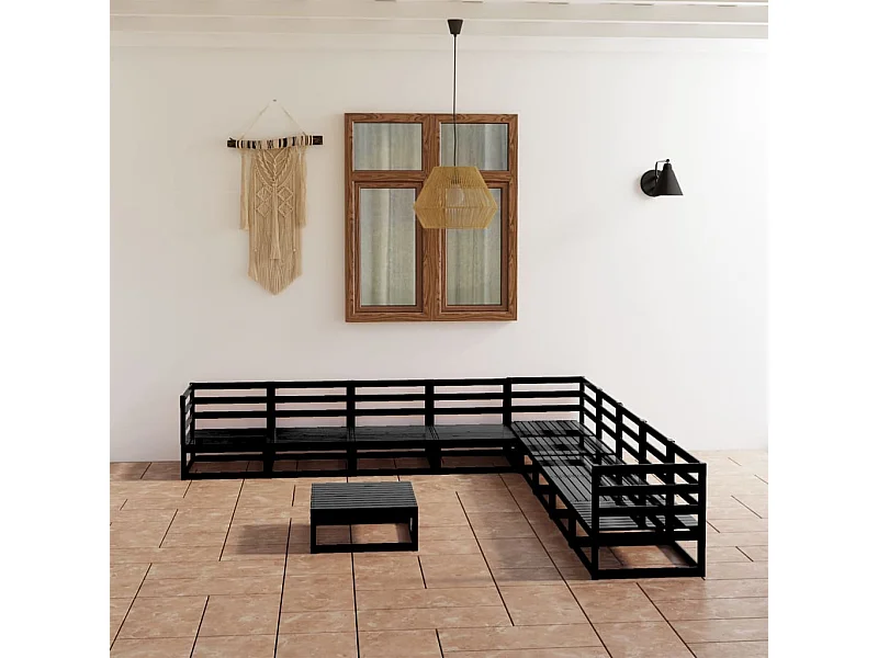 10 pcs conjunto lounge de jardim pinho maciço preto