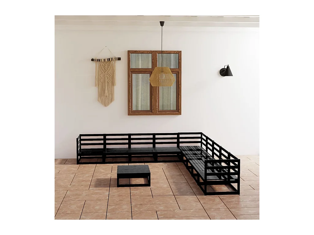 Salon de jardin 10 pcs noir bois de pin massif