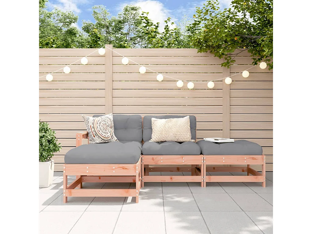 4-tlg. Garten-Lounge-Set mit Kissen Massivholz Douglasie