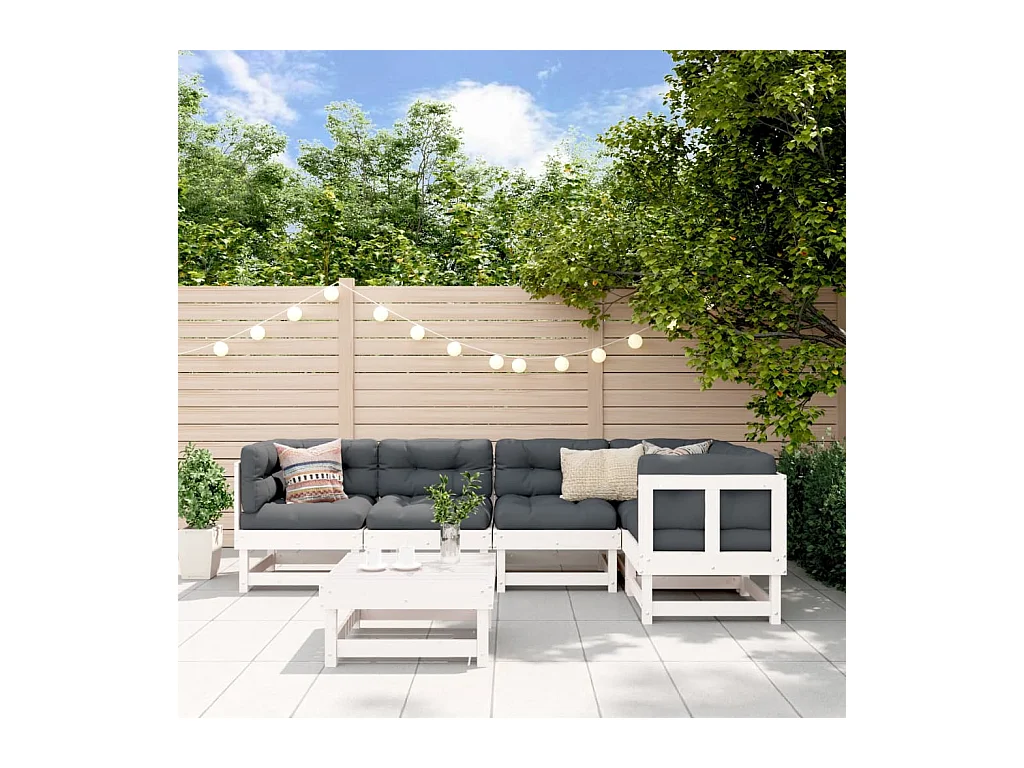 Set Salotto da Giardino 6 pz Bianco in Legno Massello di Pino