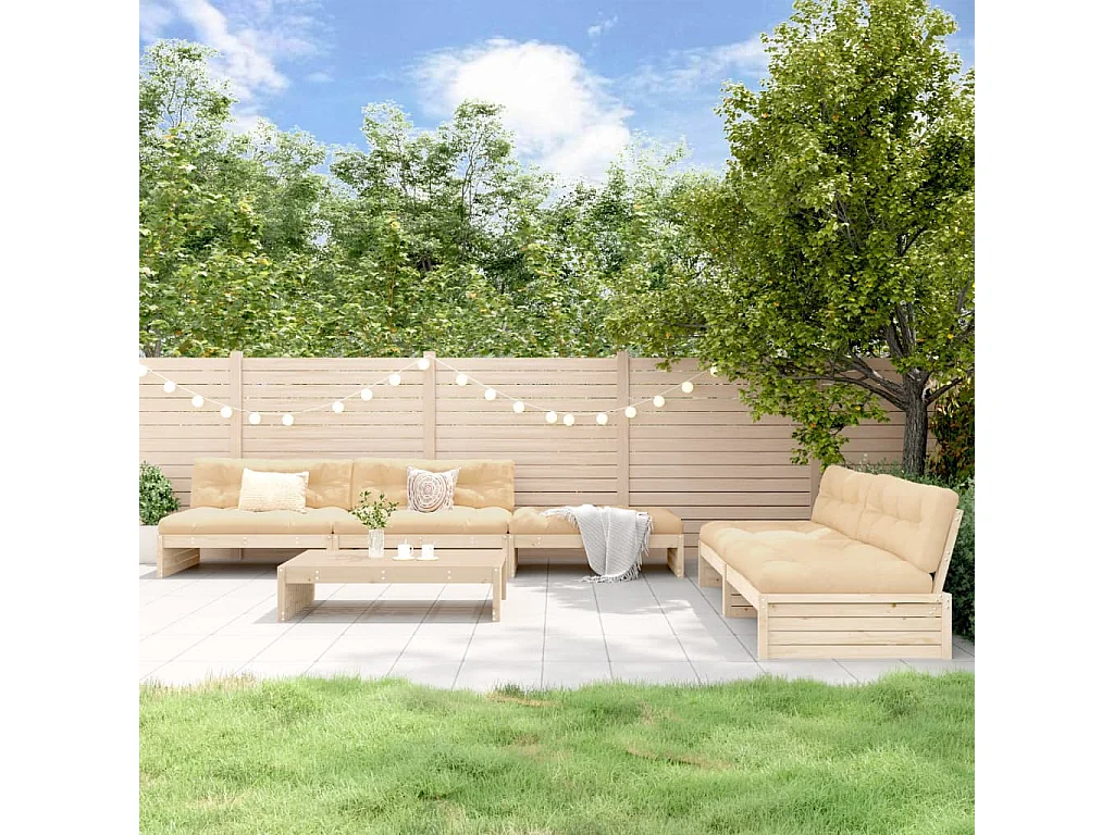 Set Divani da Giardino 6 pz con Cuscini in Legno Massello