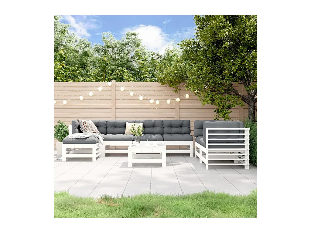 Set Salotto da Giardino 8 pz in Legno Massello di Pino Bianco