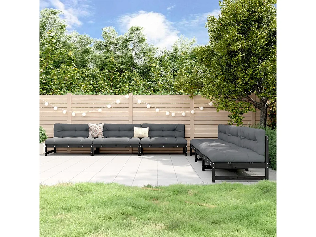 6 pcs conjunto lounge de jardim pinho maciço preto