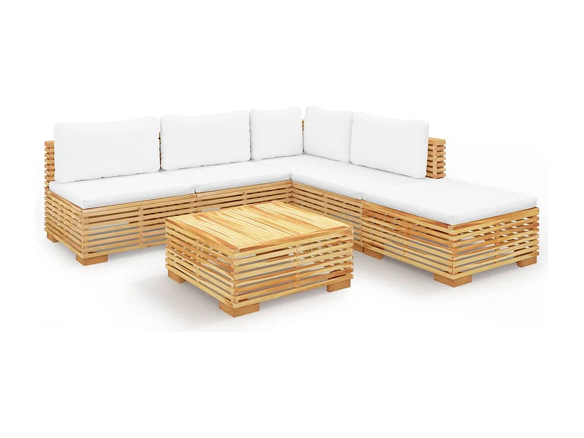 Salon de jardin 6 pcs avec coussins Bois de teck solide