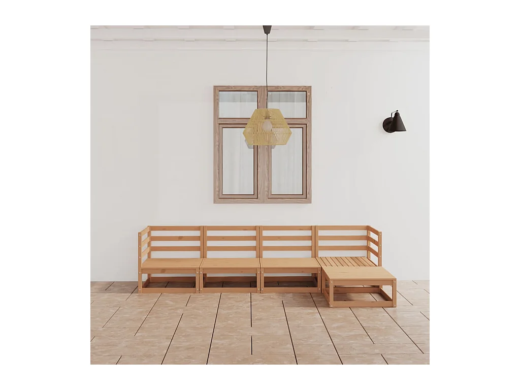 Set Salotto da Giardino 5pz Marrone Ambra Legno Massello Pino