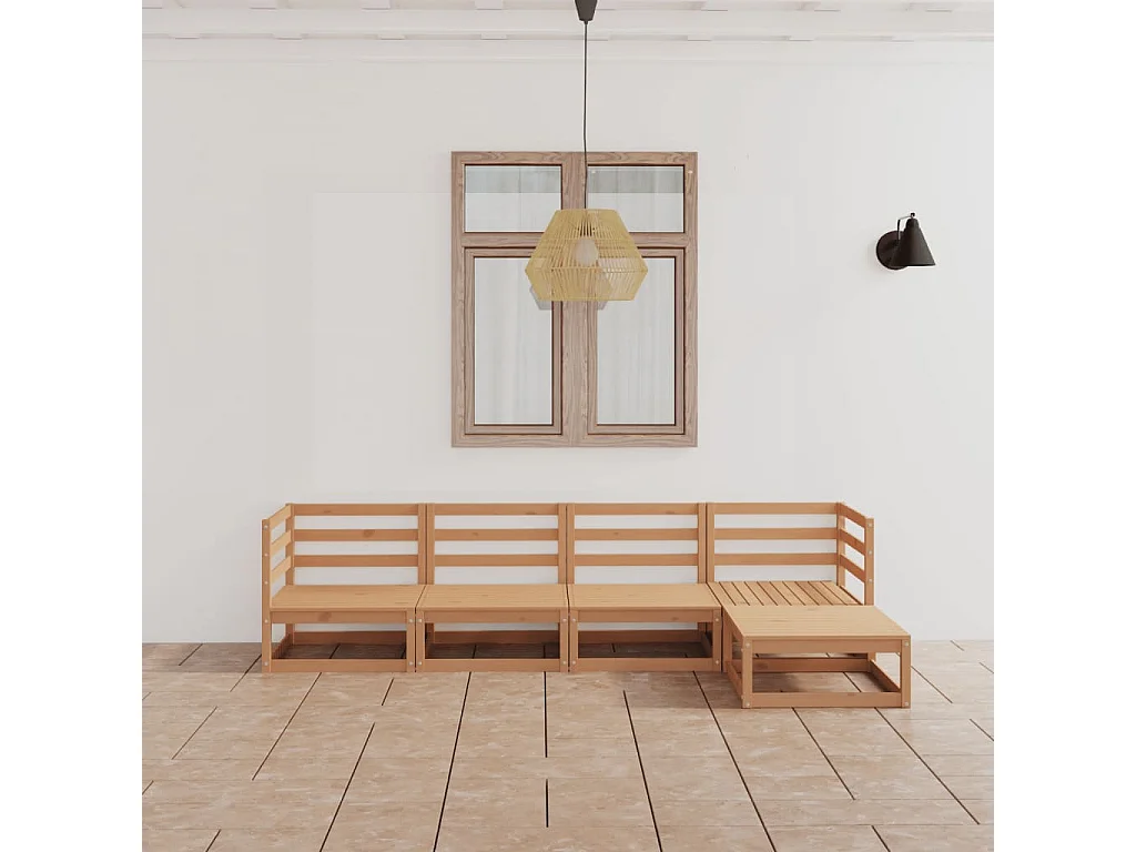 Salon de jardin 5 pcs marron miel bois de pin massif