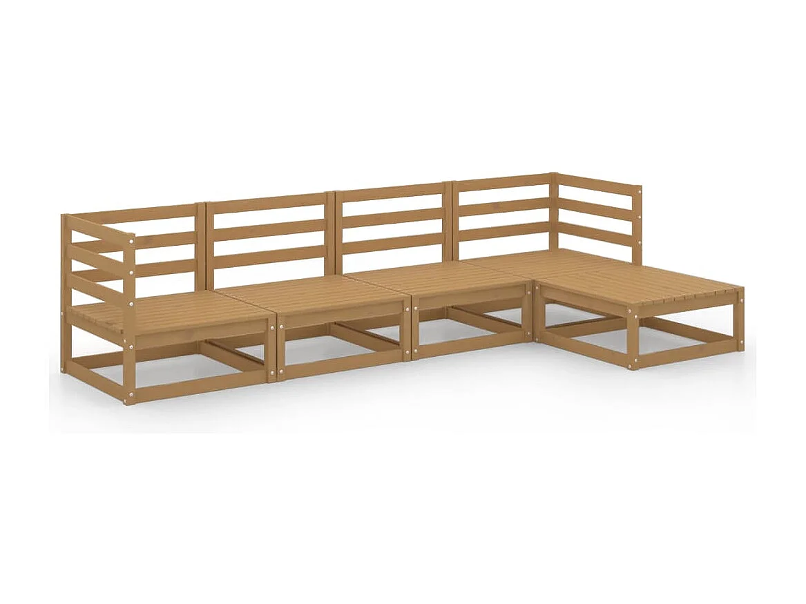 Salon de jardin 5 pcs marron miel bois de pin massif