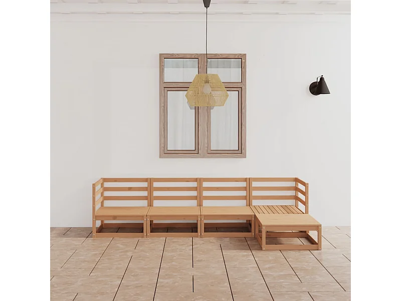 Salon de jardin 5 pcs marron miel bois de pin massif
