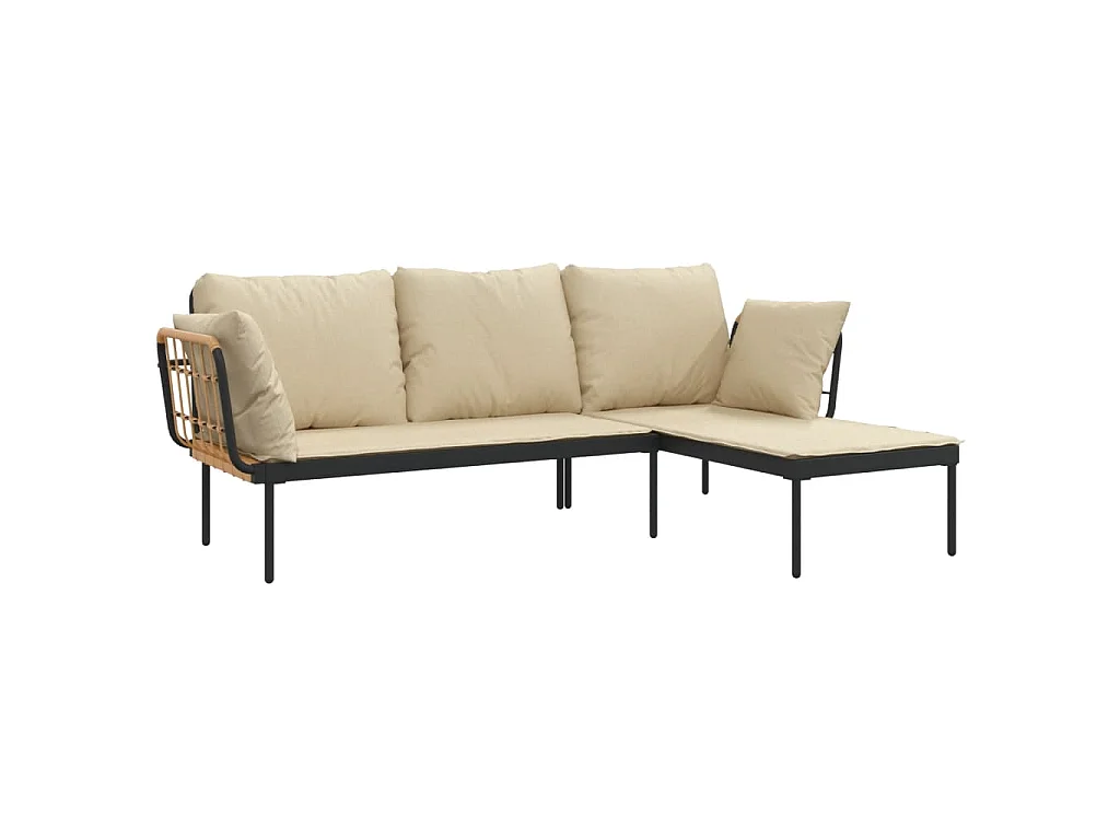 3 pcs conjunto lounge de jardim c/ almofadões beges vime PE