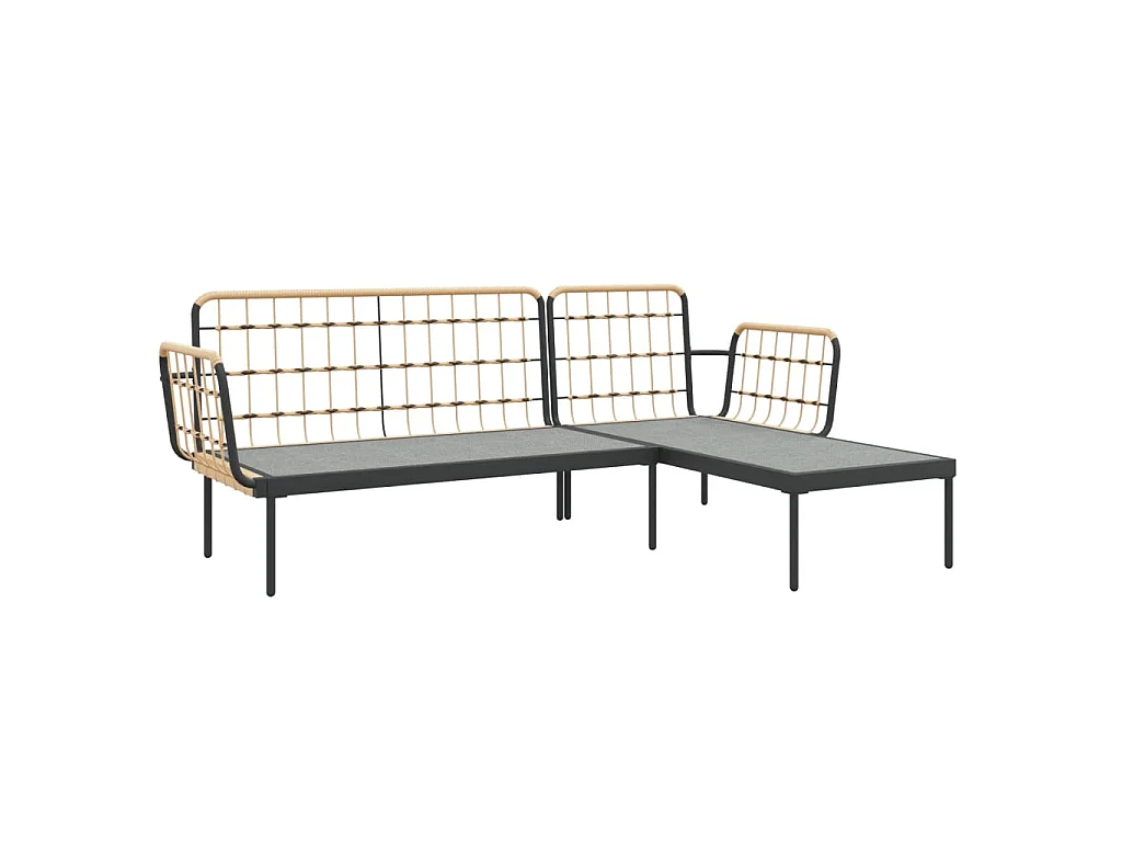 3 pcs conjunto lounge de jardim c/ almofadões beges vime PE