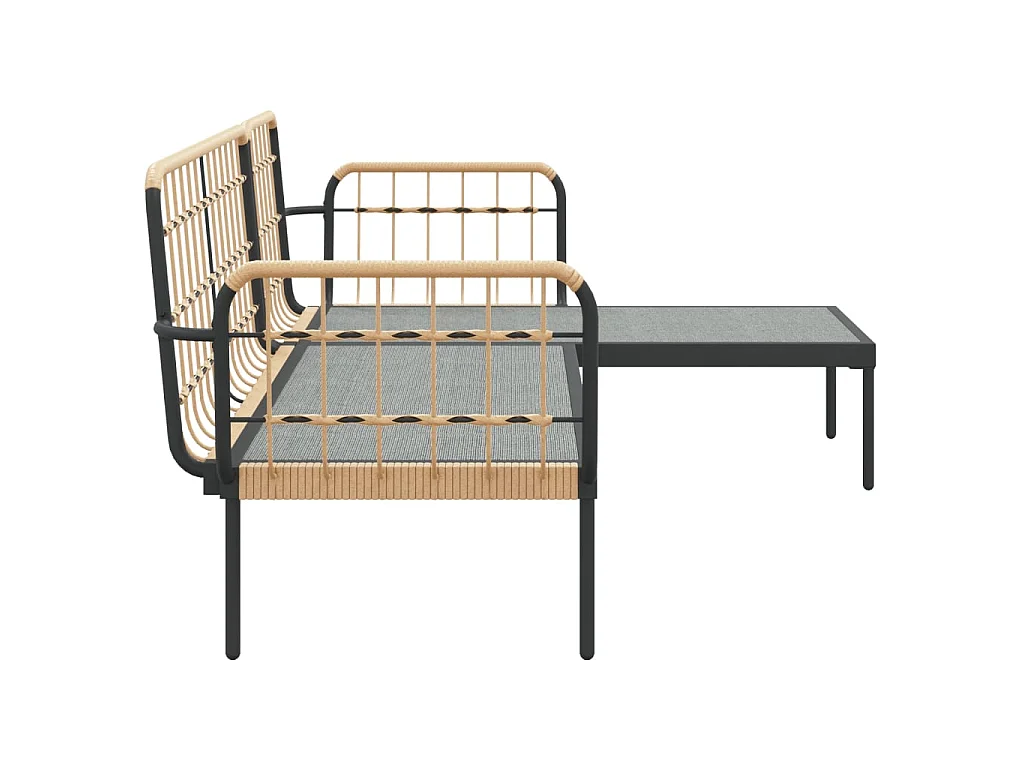 3 pcs conjunto lounge de jardim c/ almofadões beges vime PE
