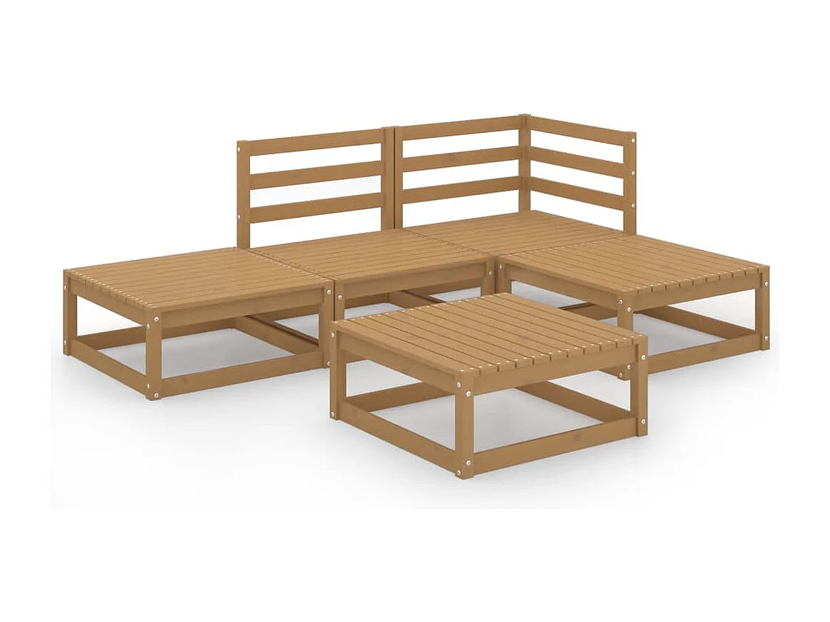 Salon de jardin 5 pcs marron miel bois de pin massif