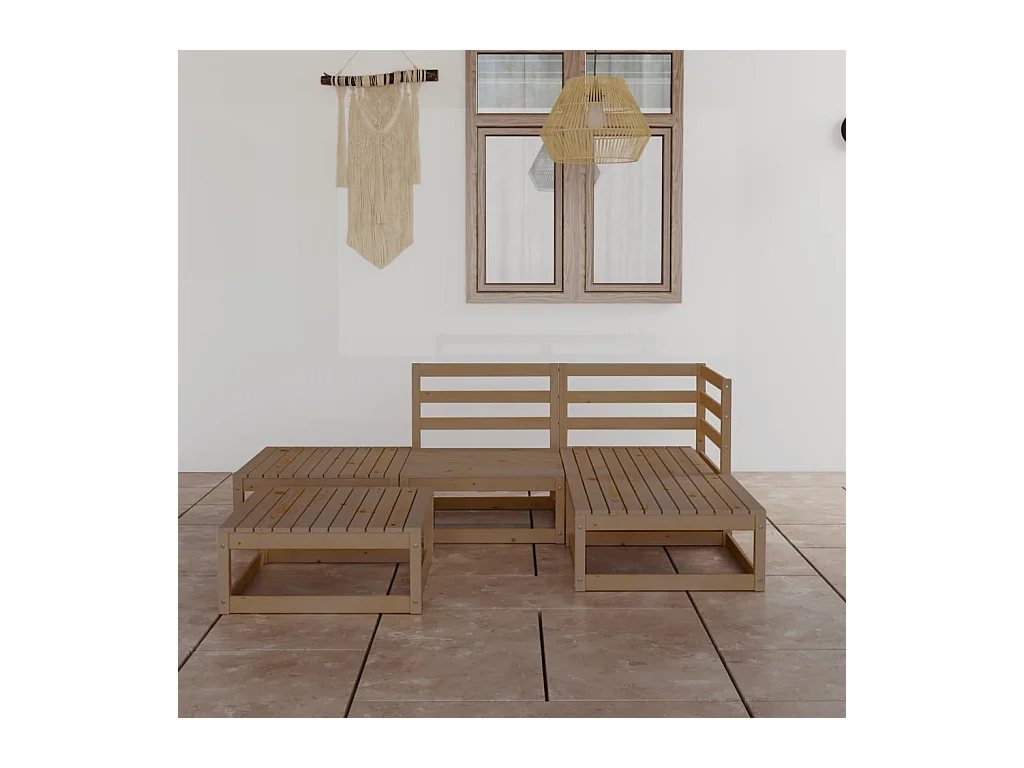 Set Salotto da Giardino 5pz Marrone Ambra Legno Massello Pino