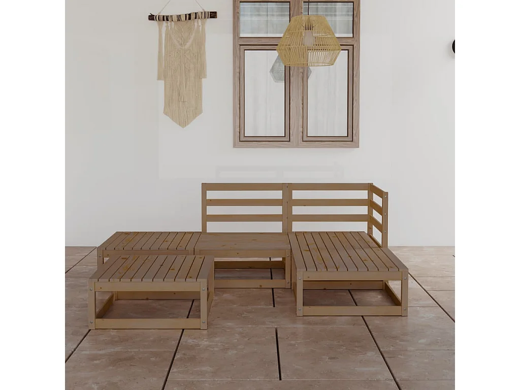 Salon de jardin 5 pcs marron miel bois de pin massif