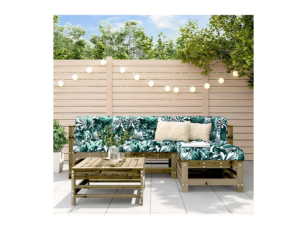 Set Divani da Giardino 5pz con Cuscini Legno Impregnato di Pino