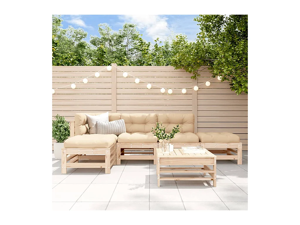 Set Salotto da Giardino 6 pz in Legno Massello di Pino