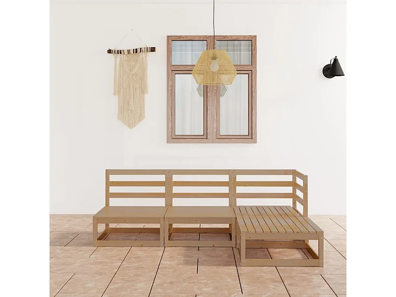 Set Salotto da Giardino 4pz Marrone Ambra Legno Massello Pino