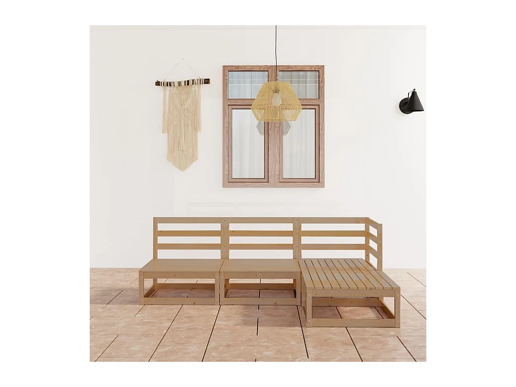 Set Salotto da Giardino 4pz Marrone Ambra Legno Massello Pino