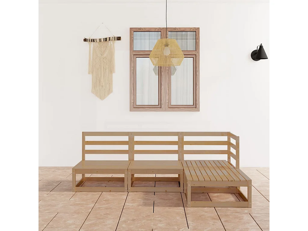 Salon de jardin 4 pcs marron miel bois de pin massif