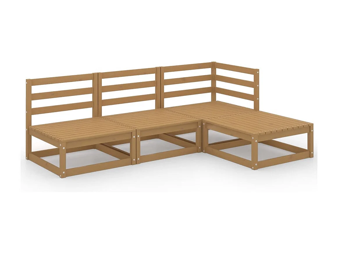 Salon de jardin 4 pcs marron miel bois de pin massif