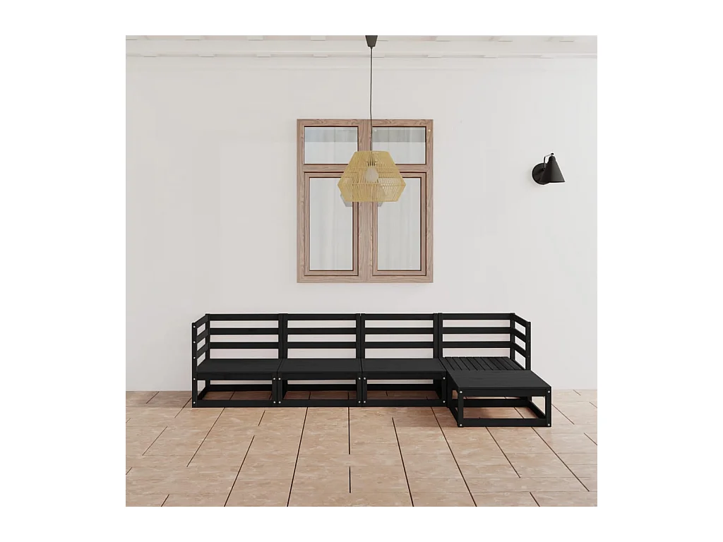 Salon de jardin 5 pcs noir bois de pin massif