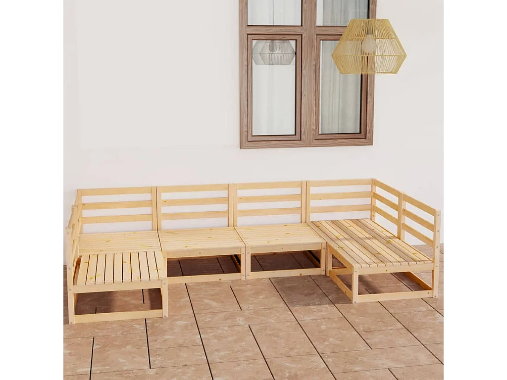 Set Divani da Giardino 6 pz in Legno Massello di Pino