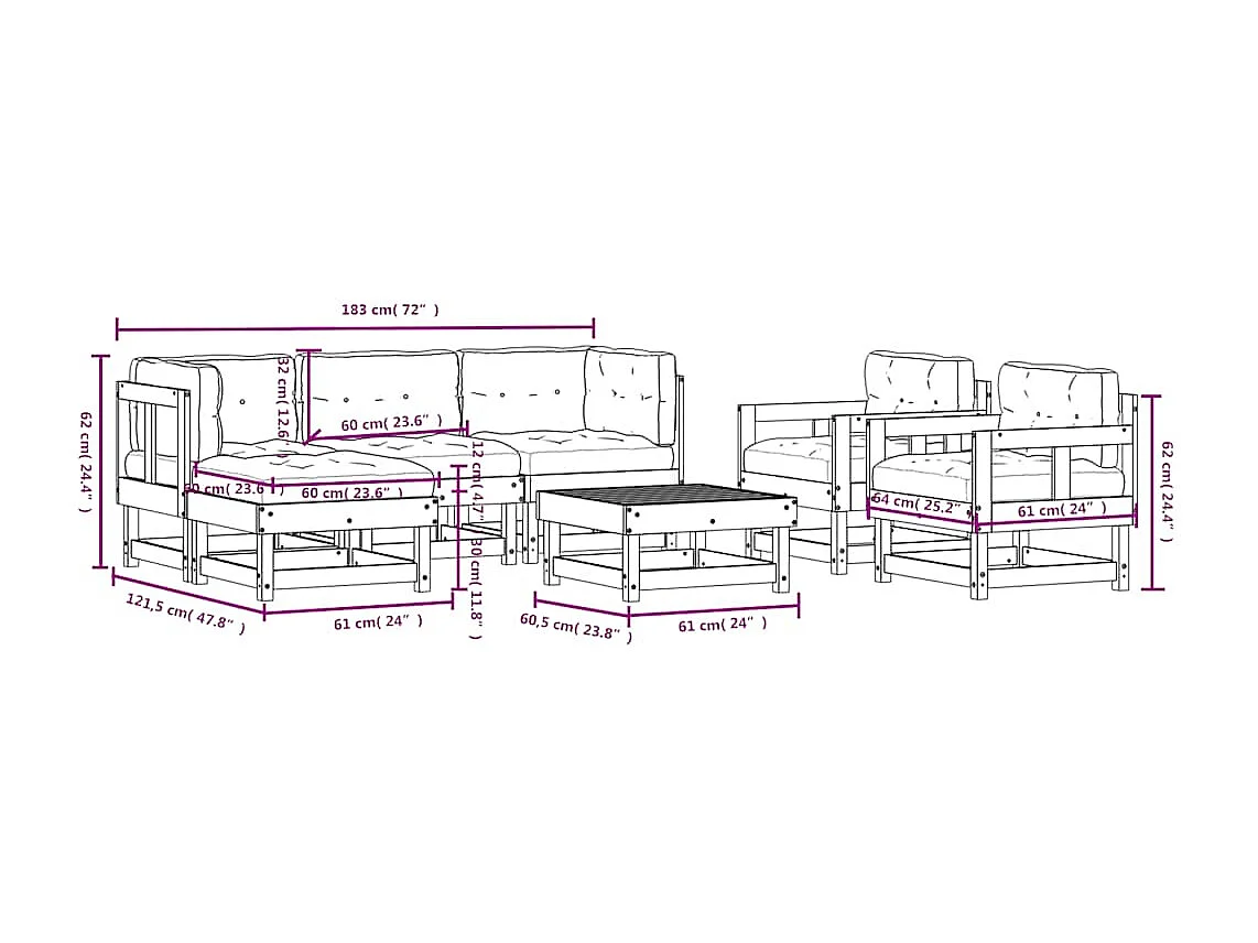 7-tlg. Garten-Lounge-Set mit Kissen Imprägniertes Kiefernholz