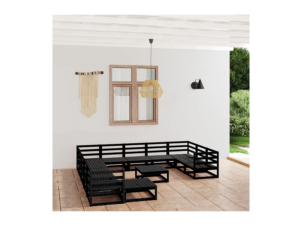 Salon de jardin 13 pcs bois de pin massif