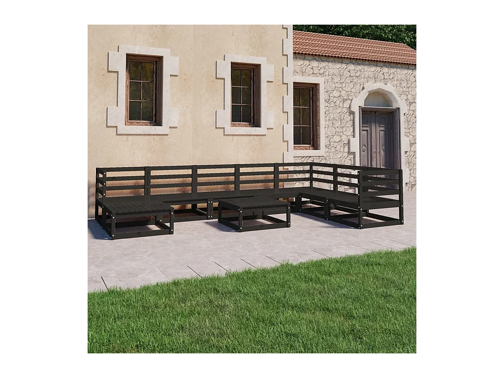 Set Divani da Giardino 9 pz Nero in Legno Massello di Pino