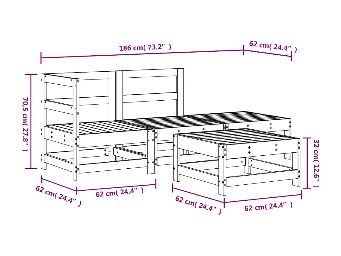 Salon de jardin 4 pcs bois massif douglas