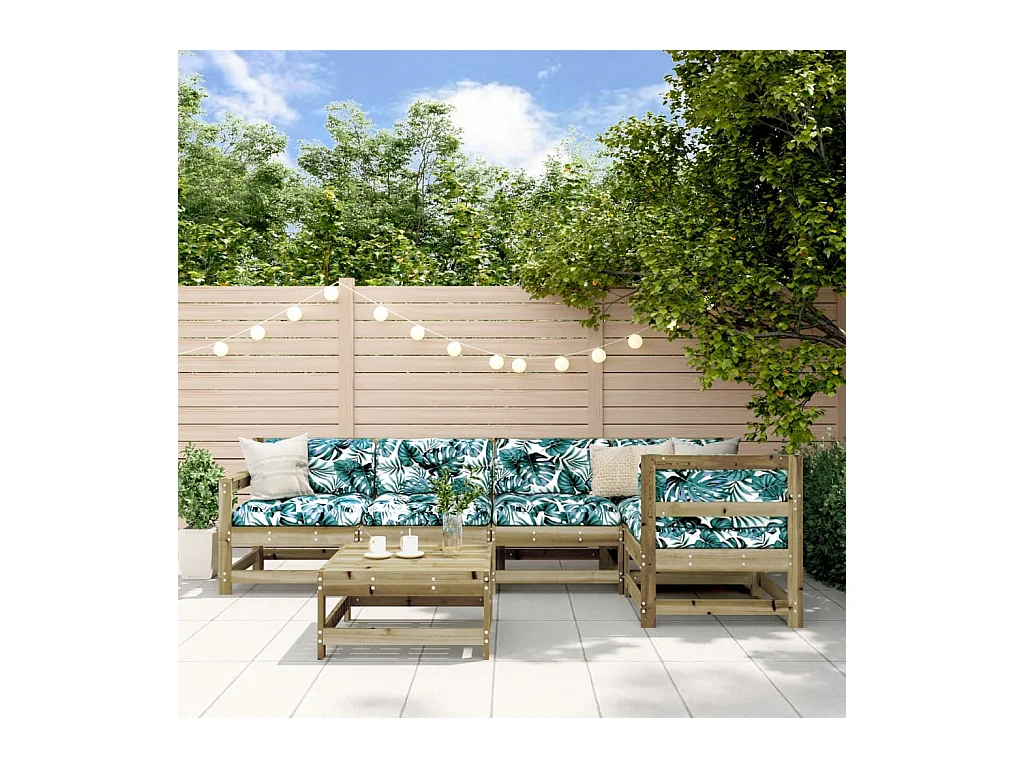 Salon de jardin 6 pcs avec coussins bois de pin imprégné