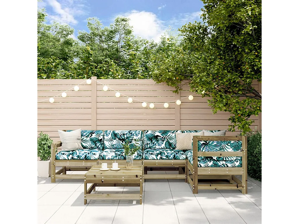 Salon de jardin 6 pcs avec coussins bois de pin imprégné
