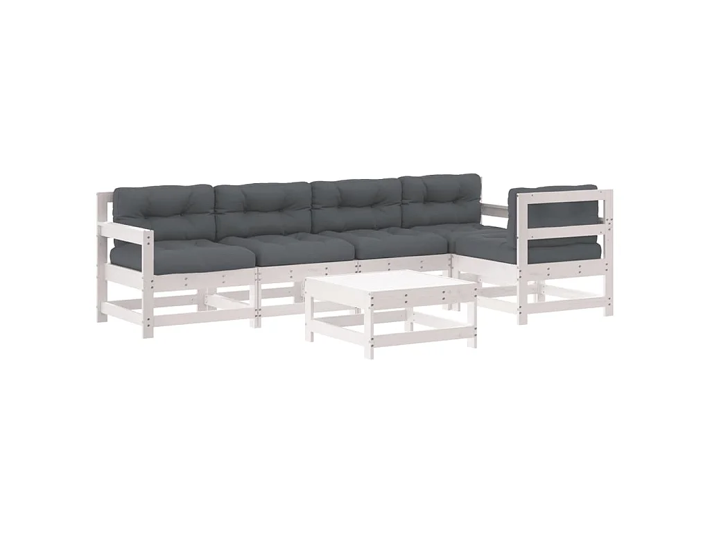 Set Divani da Giardino 6pz con Cuscini in Legno Massello Bianco