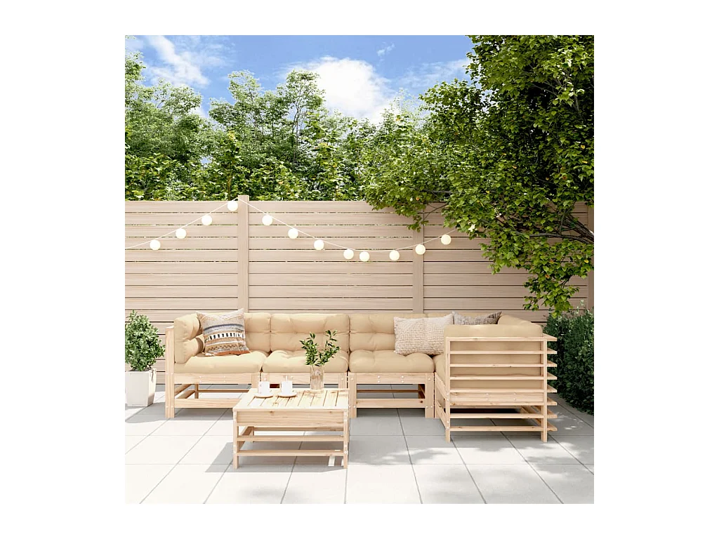 Salon de jardin 6 pcs avec coussins bois massif