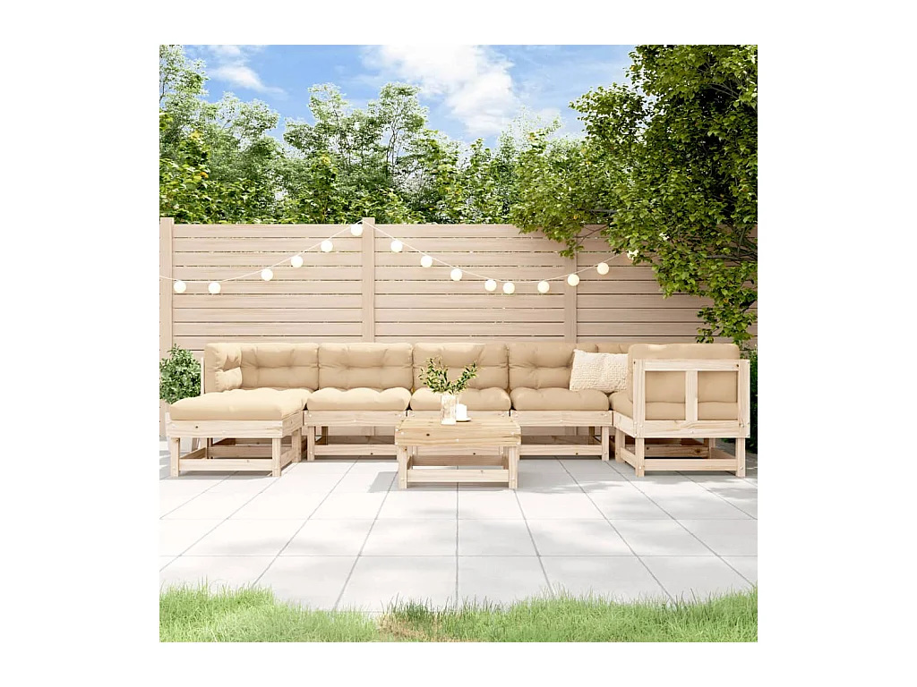 Salon de jardin 8 pcs avec coussins bois massif