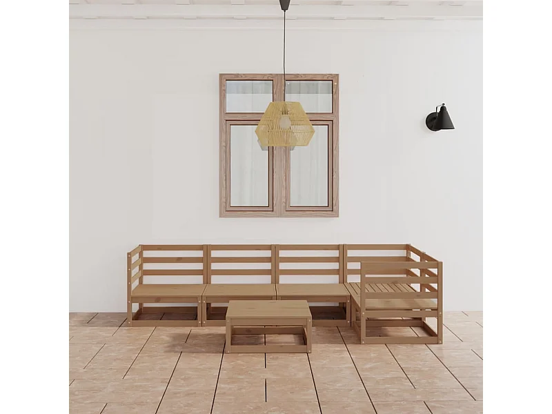 Set Salotto da Giardino 6pz Marrone Ambra Legno Massello Pino