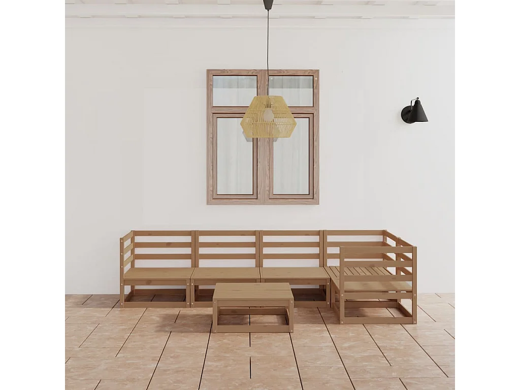 Set Salotto da Giardino 6pz Marrone Ambra Legno Massello Pino