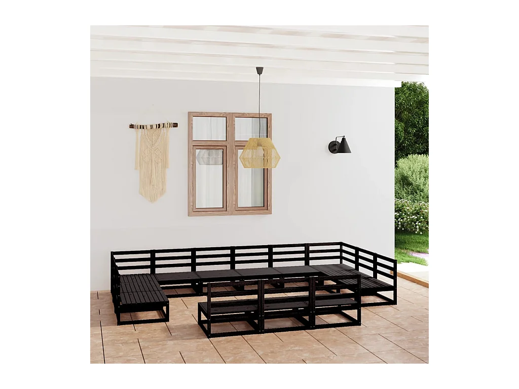 Salon de jardin 13 pcs bois de pin massif