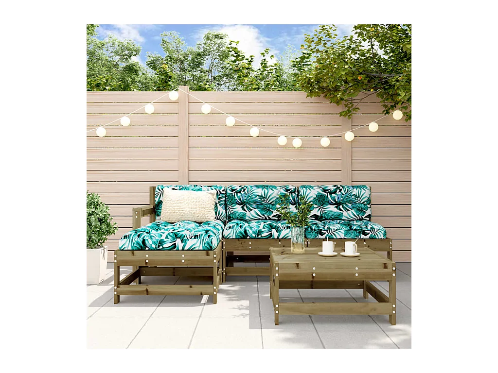 Set Divani da Giardino 5pz con Cuscini Legno Impregnato di Pino