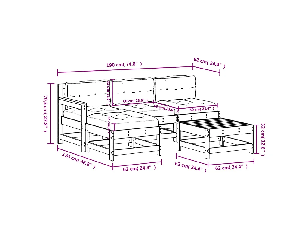 5-tlg. Garten-Lounge-Set mit Kissen Imprägniertes Kiefernholz
