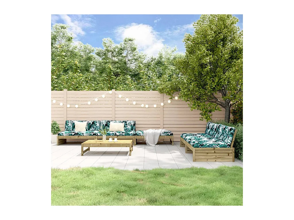 Salon de jardin 6 pcs avec coussins bois de pin imprégné